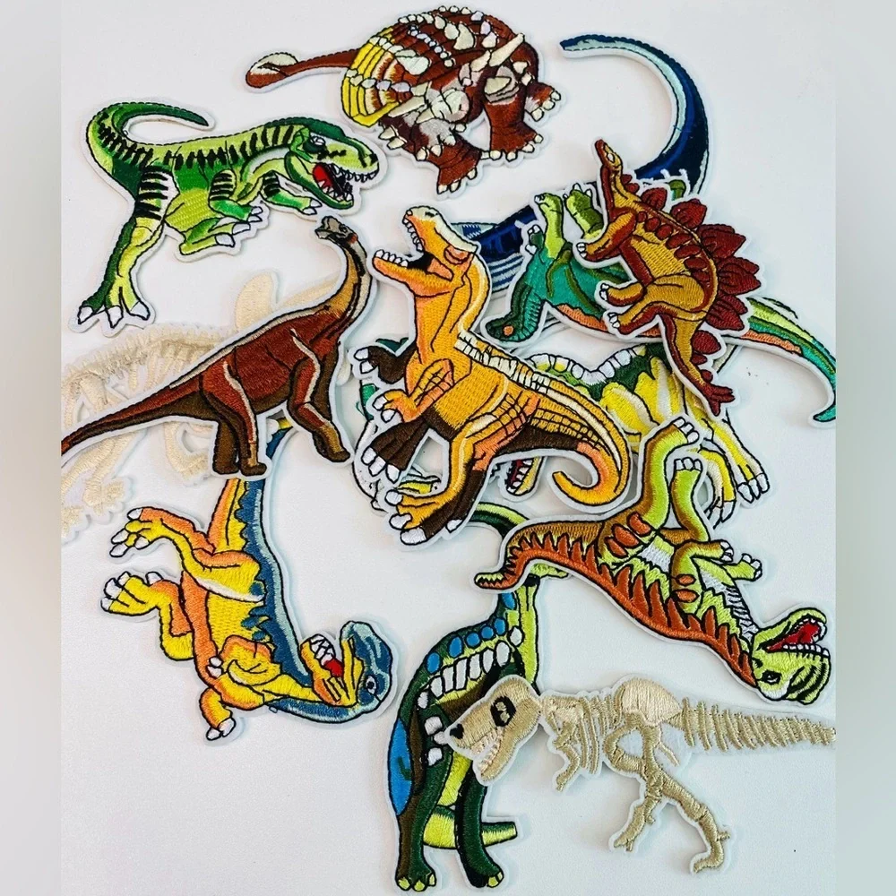 Lot of 13 embroidered iron on Dinosaur patches, kids patches, DIY projects